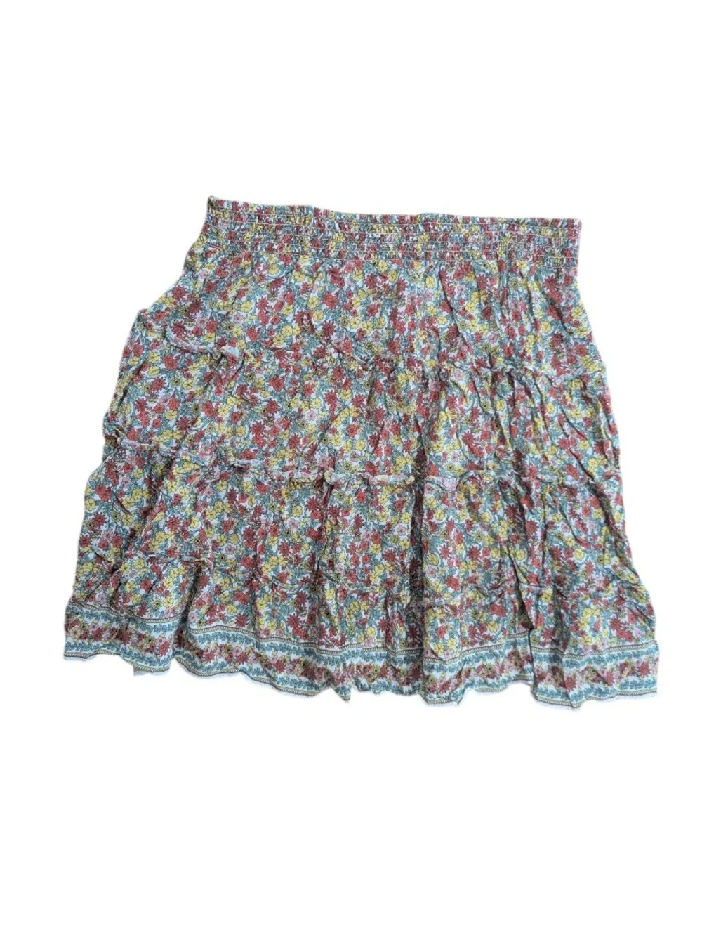 MAX STUDIO Skirt Floral A-line Mini Skirt Cream Red Sz L *GUC